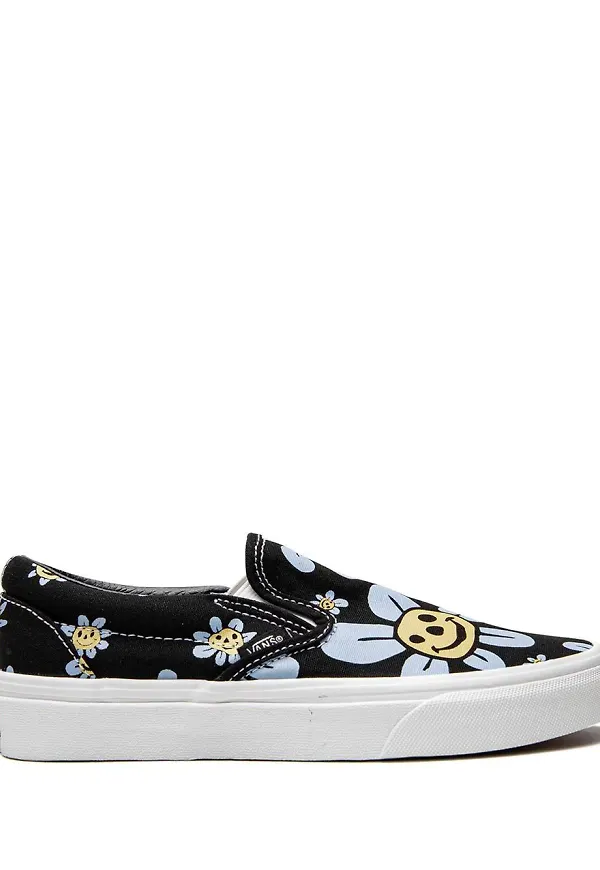 Vans klassiska blommiga slip on-sneakers - Svart