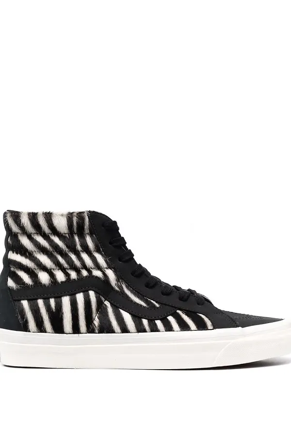 Vans SK8-HI 38 zebramönstrade sneakers - Svart