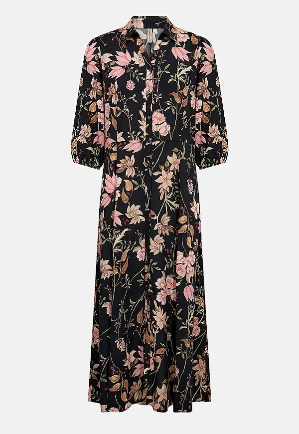 Vävd, blommig viskosklänning