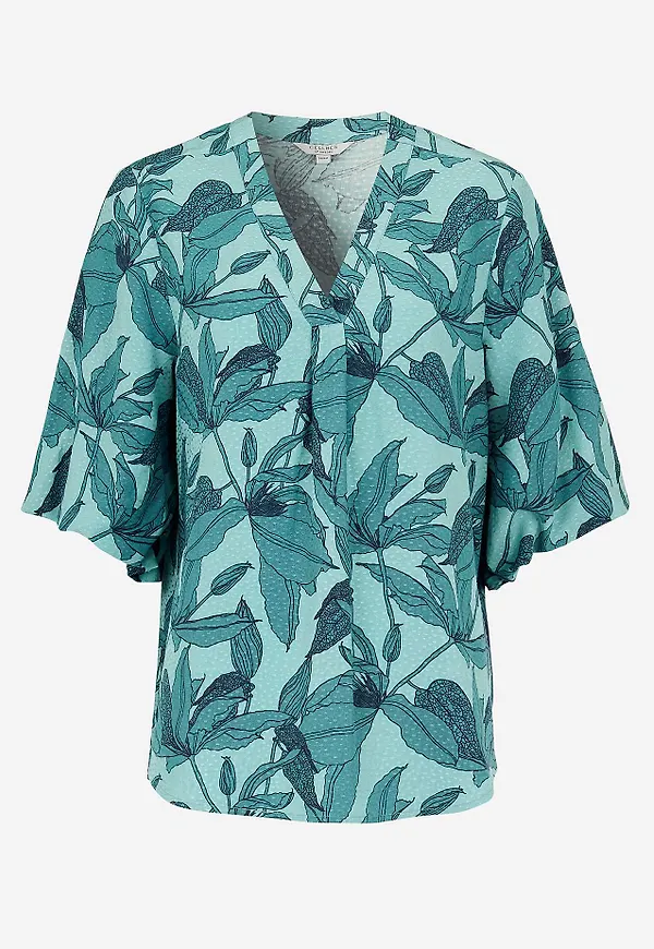 Vävd blus med puffärm