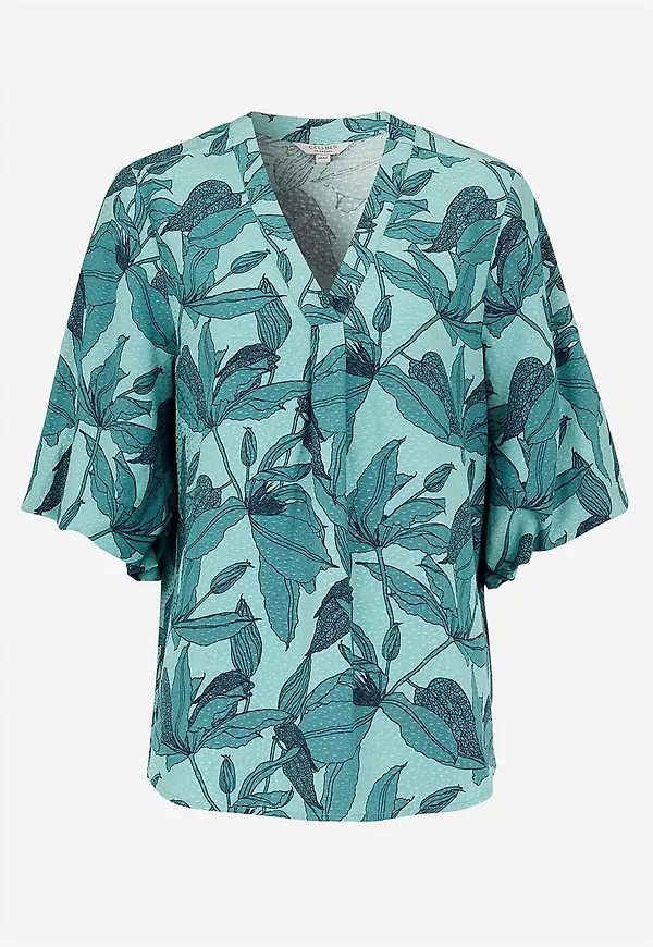 Vävd blus med puffärm