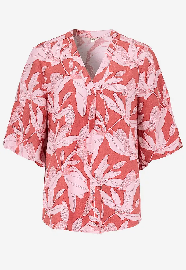 Vävd blus med puffärm