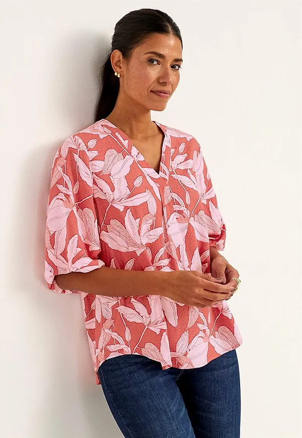 Vävd blus med puffärm