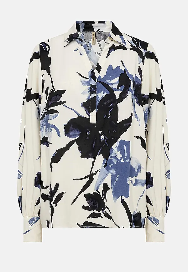 Vävd blus med tryckt blommönster
