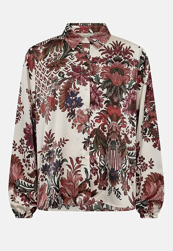 Vävd, mönstrad blus i satin