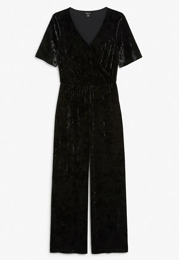 Velvet vrap jumpsuit - Black