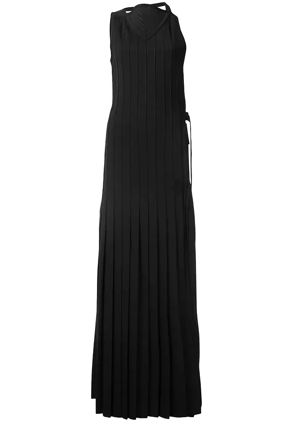 Vera Wang pleated plastron gown - Svart