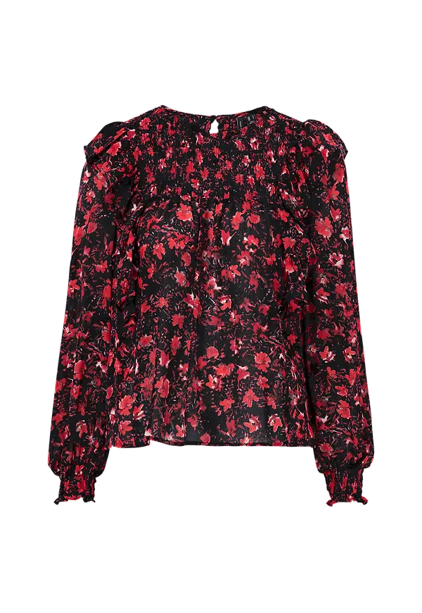 Vero Moda - Blus vmMagda L/S Frill Smock Top - Blå - 34