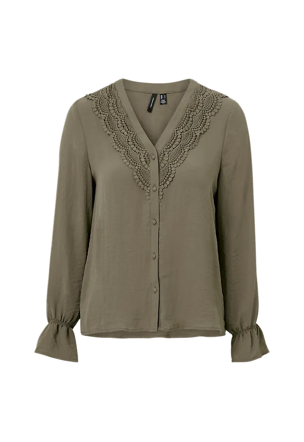Vero Moda - Blus vmZigga L/S Lace Shirt - Brun