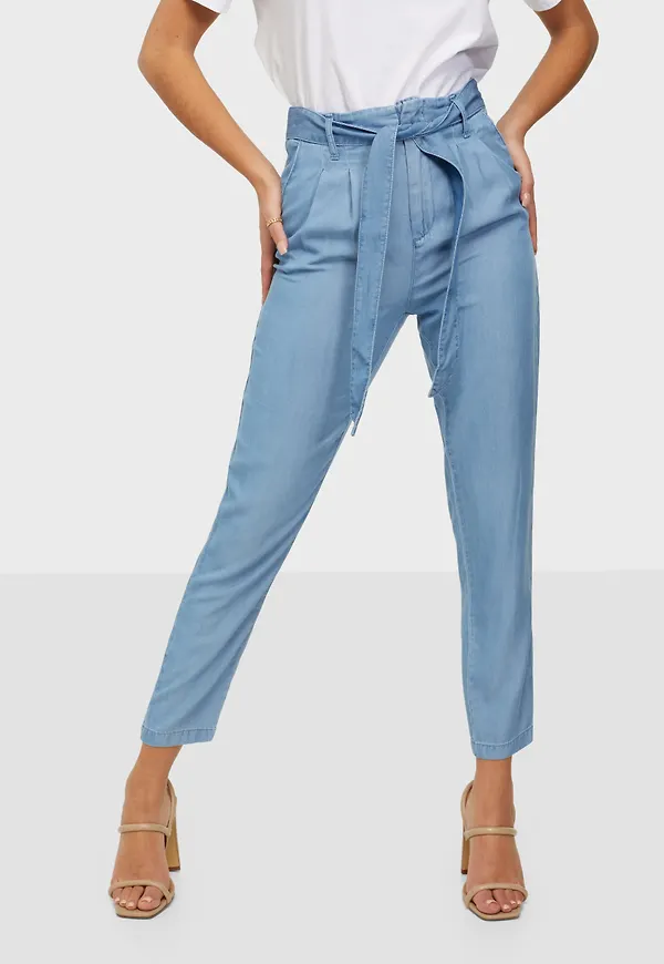 Vero Moda - Byxor - Light Blue Denim - Vmmia Hr Loose Tie Pant Ga Noos - Byxor & Shorts - Pants