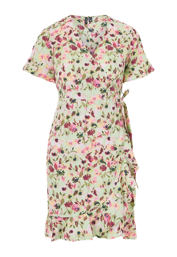 Vero Moda - Omlottklänning vmHenna 2/4 Wrap Frill Dress - Grön