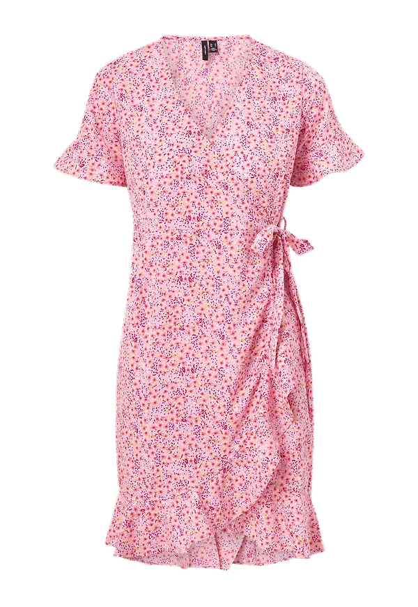 Vero Moda - Omlottklänning vmHenna 2/4 Wrap Frill Dress - Rosa