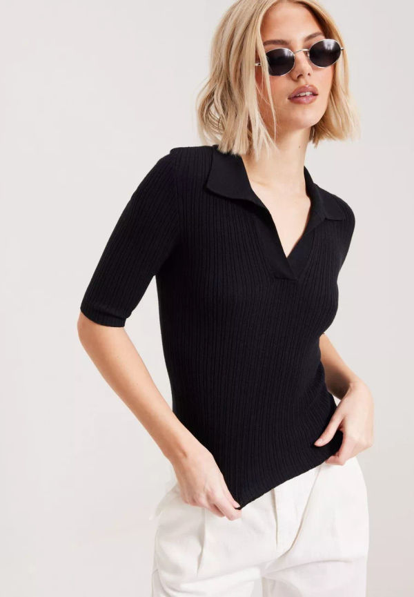 Vero Moda - Stickade tröjor - Black - Vmholly 2/4 Polo Pullover Ga Boo - Tröjor - Knitted sweaters