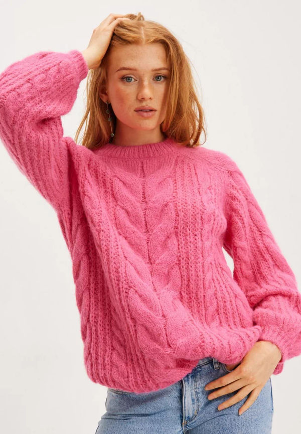 Vero Moda - Stickade tröjor - Hot Pink W Melange - Vmwine Ls O-Neck Long Blouse Ga Cp - Tröjor - Knitted sweaters