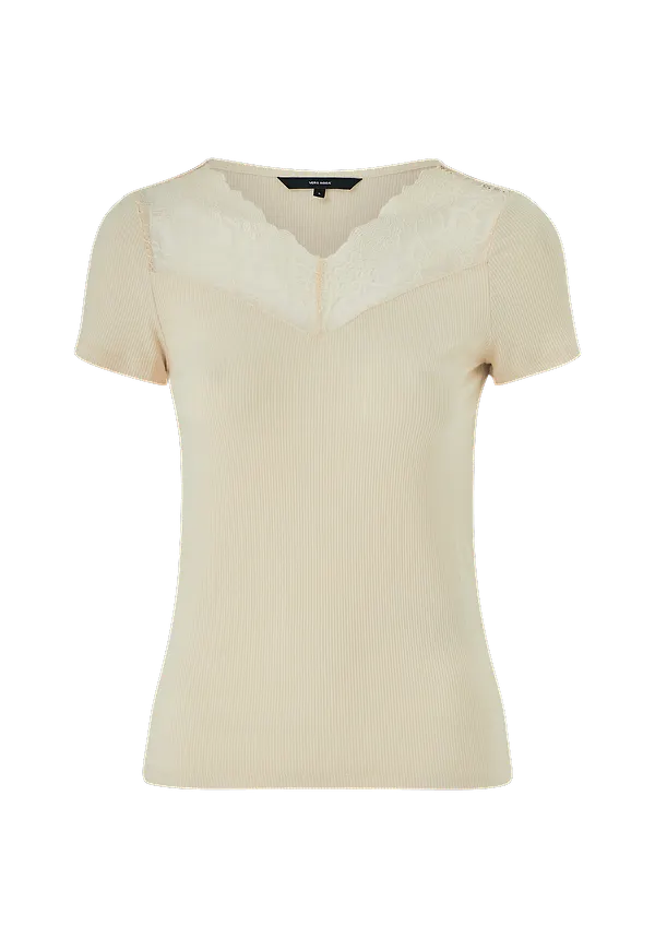 Vero Moda - Topp vmAnja SS Lace Top - Natur - 34/36