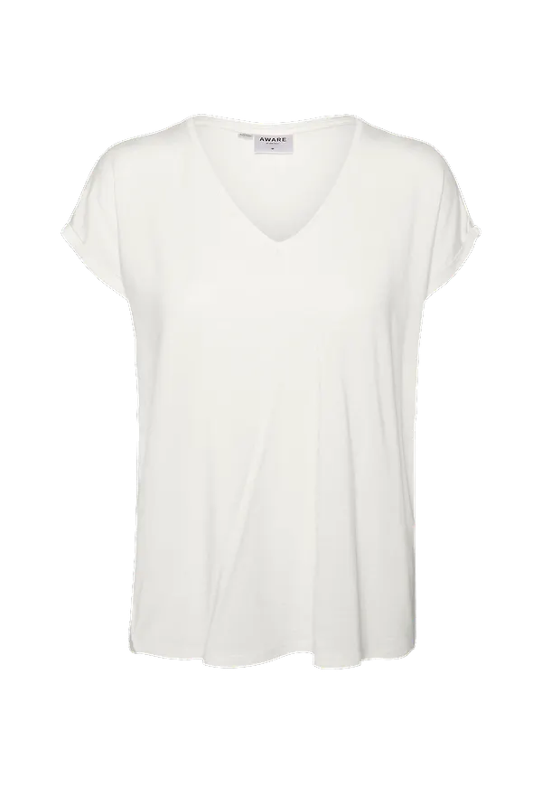 Vero Moda - Topp vmAva SS V-neck Tee - Vit