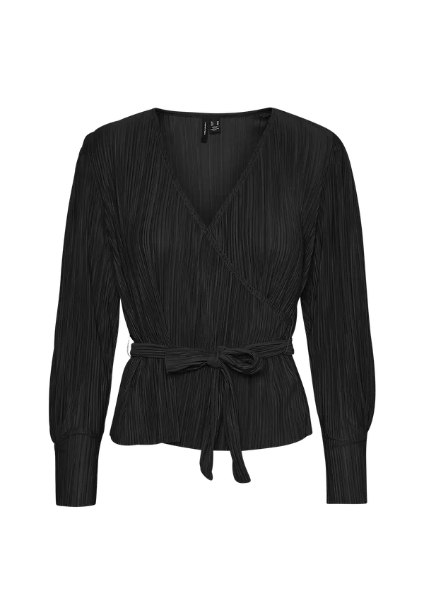 Vero Moda - Topp vmJoelle L/S Plisse Wrap Top - Svart