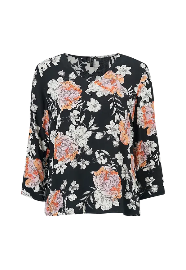 Vero Moda - Topp vmMaise 3/4 V-neck Top - Svart