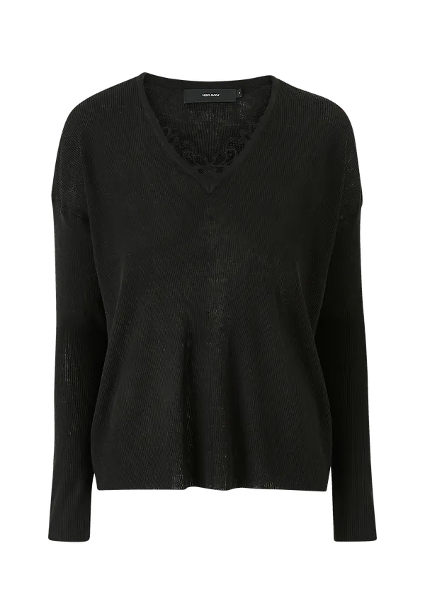 Vero Moda - Tröja vmNora LS V-neck Lace Blouse - Svart