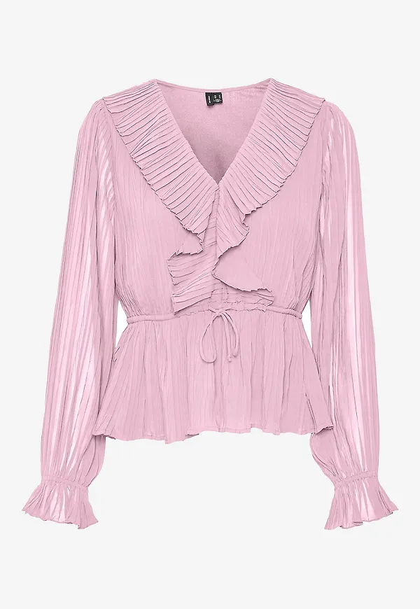 Vero Moda - Blus vmDora L/S Frill Pleat Top - Rosa