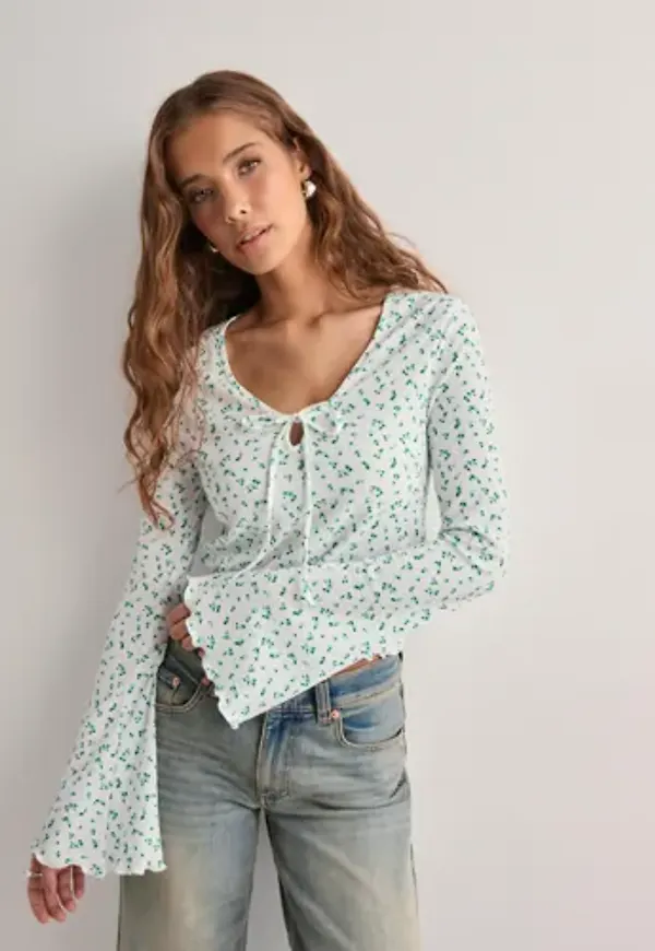 Vero Moda - Blå - Vmgelina Ls Tie Top Jrs Exp