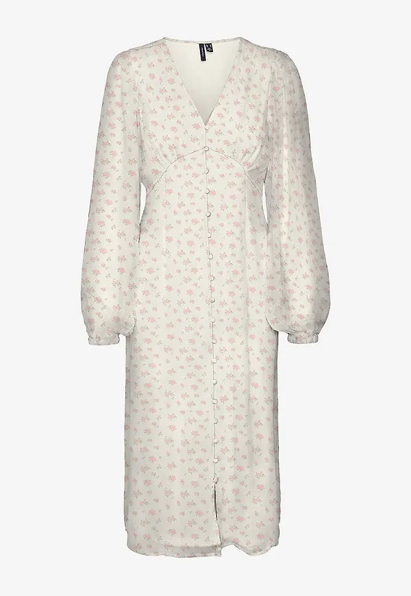 Vero Moda - Klänning vmSmilla LS V-neck Calf Dress - Vit – Ellos