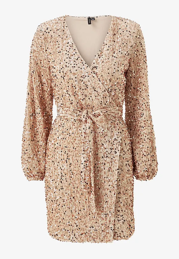 Vero Moda - Paljettklänning vmBella LS Wrap Short Dress - Guld