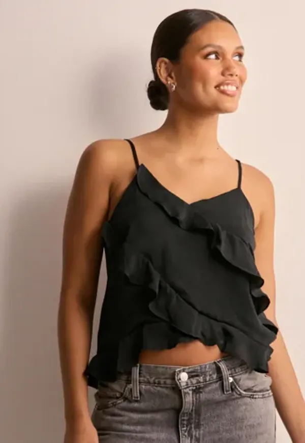 1594 - Svart - Vmmaxine Sl Ruffled Top Vma