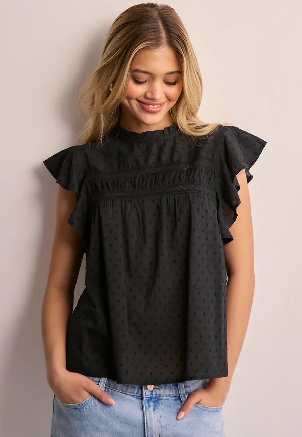 Vero Moda - Svart - Vmtrine Sl Lace Top Wvn Ga Noos