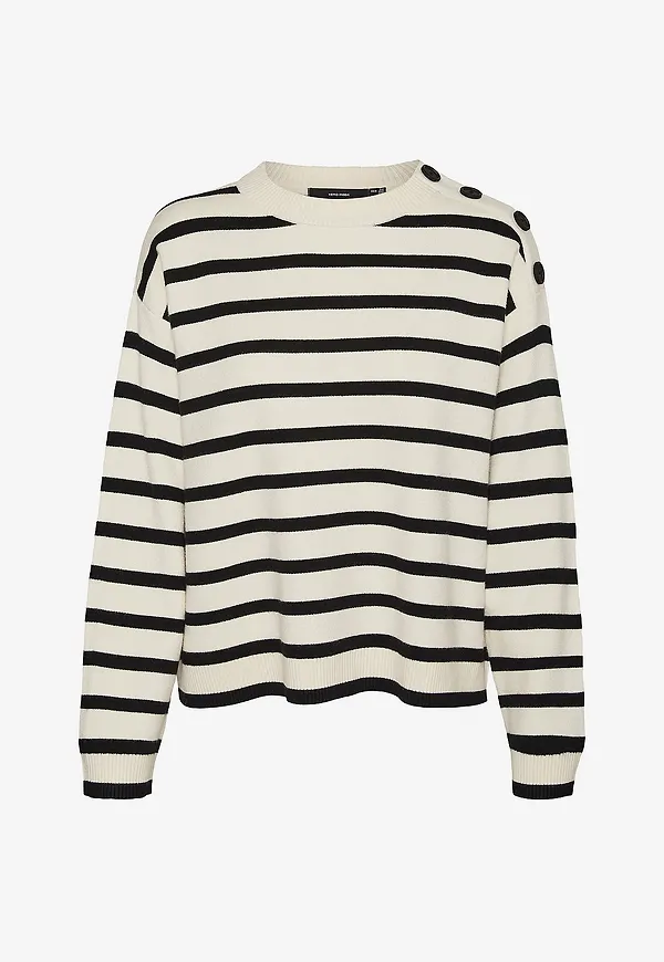 Vero Moda - Tröja vmSaba LS O-neck Button Pullover GA - Beige