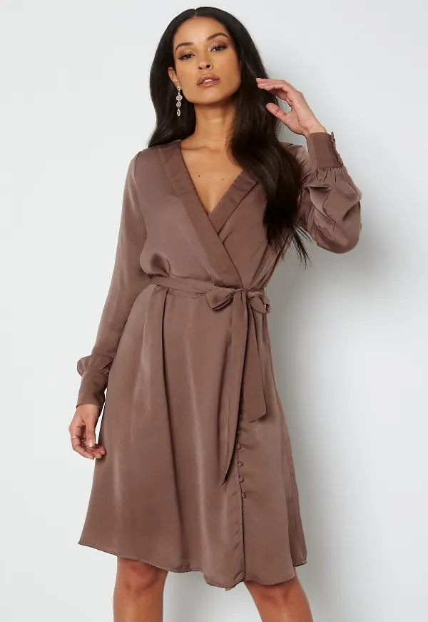 VERO MODA Abby L/S Button Dress Deep Taupe S
