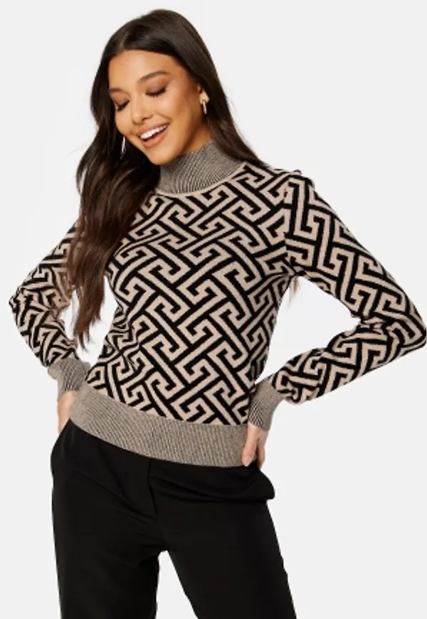 VERO MODA Aria LS High-Neck Blouse Black Pattern Silver XS