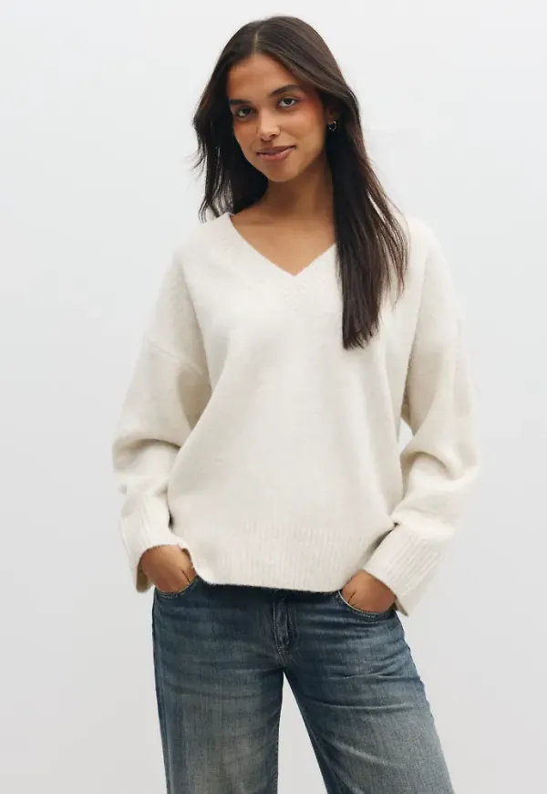 Vero Moda - Beige - Vmsif Ls V-Neck Pullover Noos