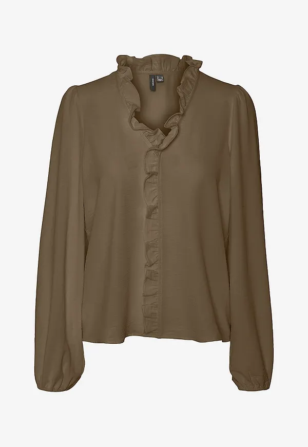 Vero Moda - Blus vmAlva Ems LS V-neck Top Wvn - Brun