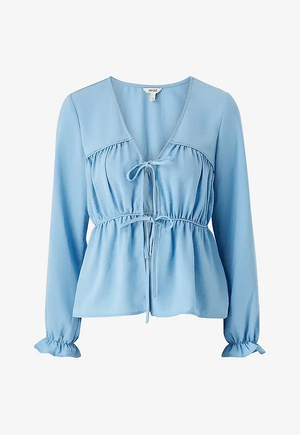 Vero Moda - Blus vmAnna LS V-neck Tie Top - Blå