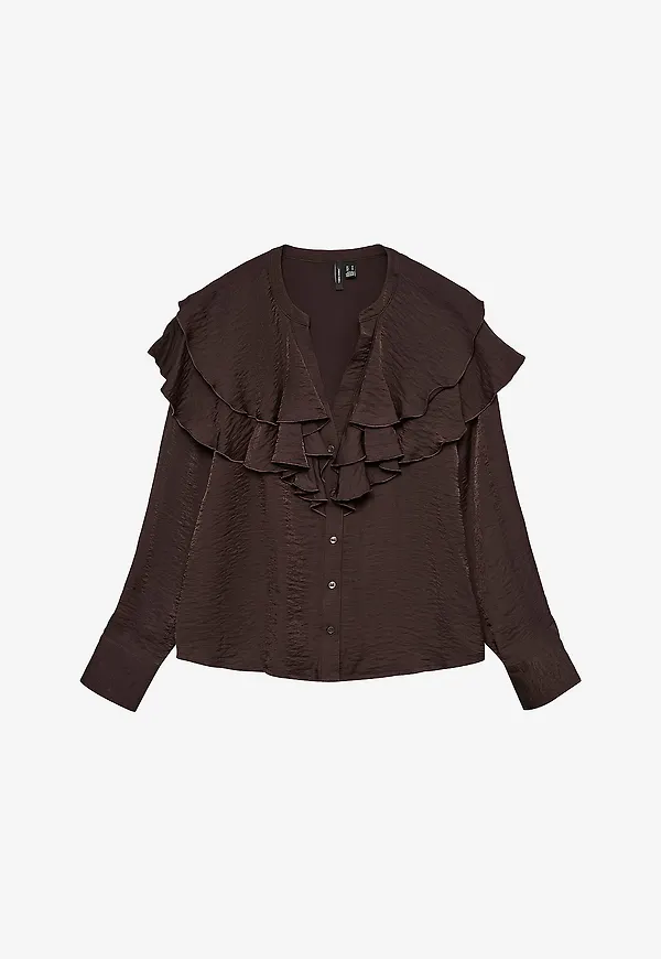 Vero Moda - Blus vmLizzi LS Flounce - Brun