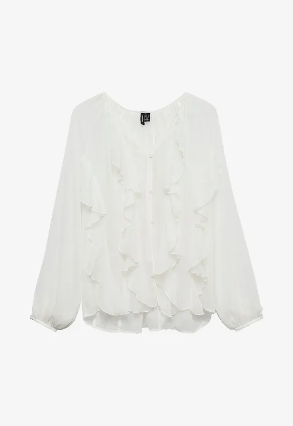 Vero Moda - Blus vmOakley LS Ruffle Top Wvn Exp Sb5 - Vit