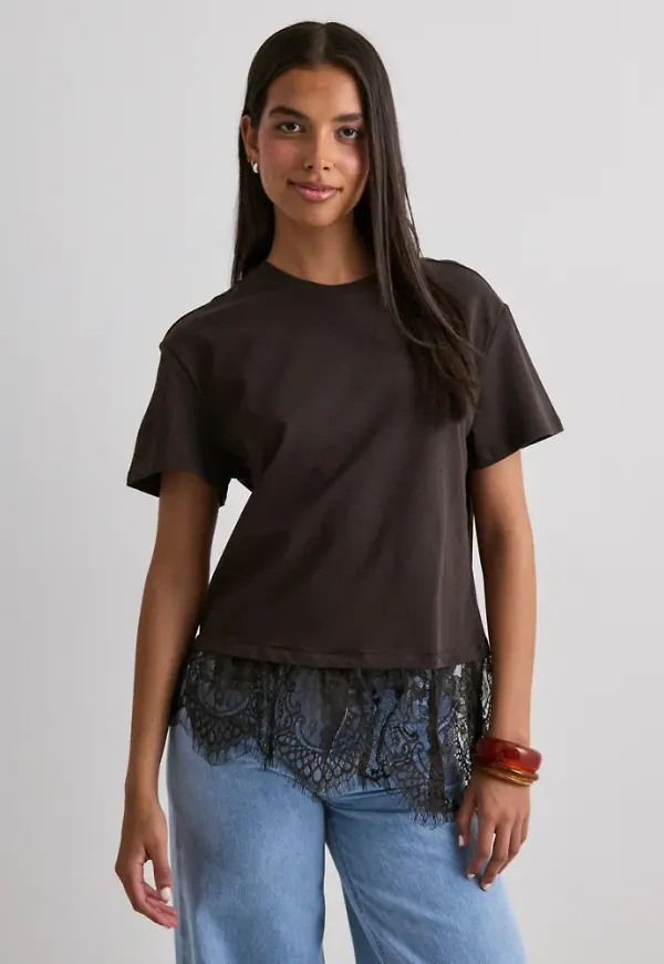Vero Moda - Brun - Vmbrit Ss O-Neck Lace T-Shirt Jrs E