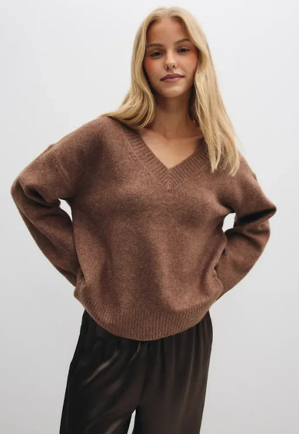 Vero Moda - Brun - Vmsif Ls V-Neck Pullover Noos
