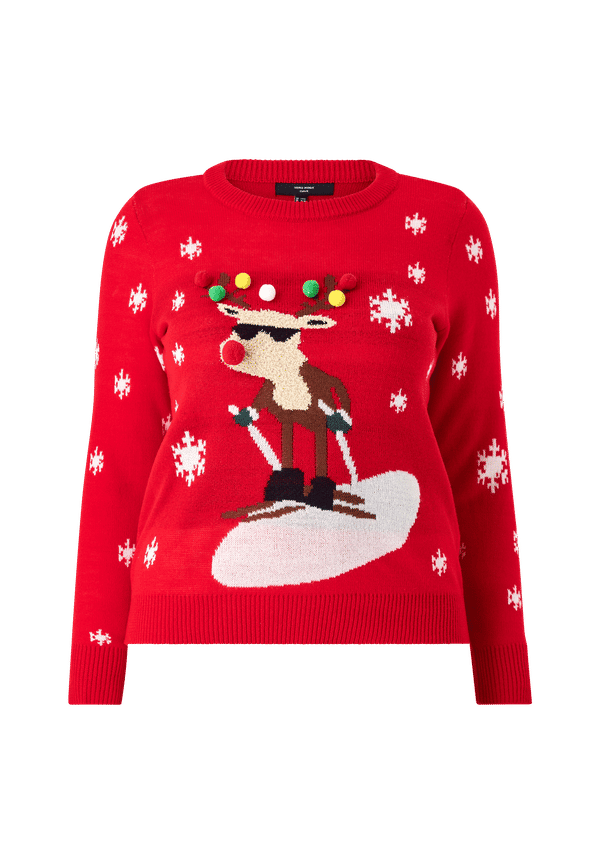 Vero Moda Curve - Jultröja vmRudolf LS O-neck Blouse Xmas Curve - Röd - 52/54