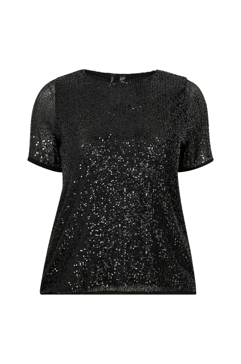 Vero Moda Curve - Paljettopp vmElla Seq SS Top Curve - Svart
