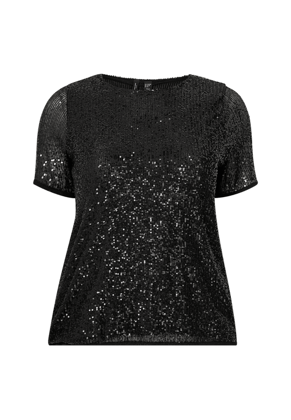 Vero Moda Curve - Paljettopp vmElla Seq SS Top Curve - Svart
