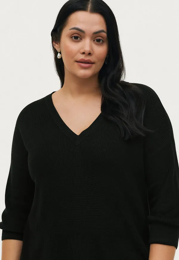 Vero Moda Curve - Tröja vmTulex 3/4 Long V-neck Blouse - Svart