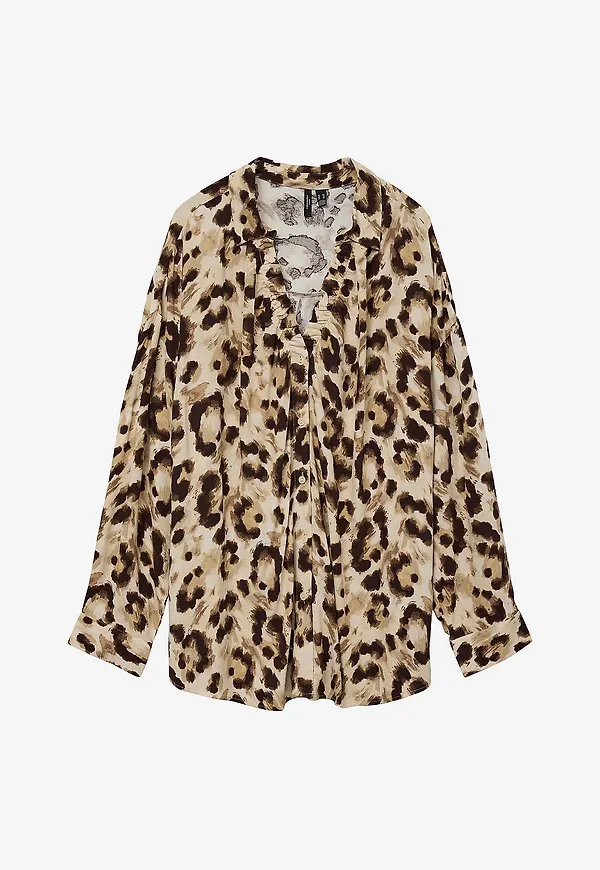 Vero Moda Curve - Blus vmcAnna LS Rouching Shirt Wvn - Beige