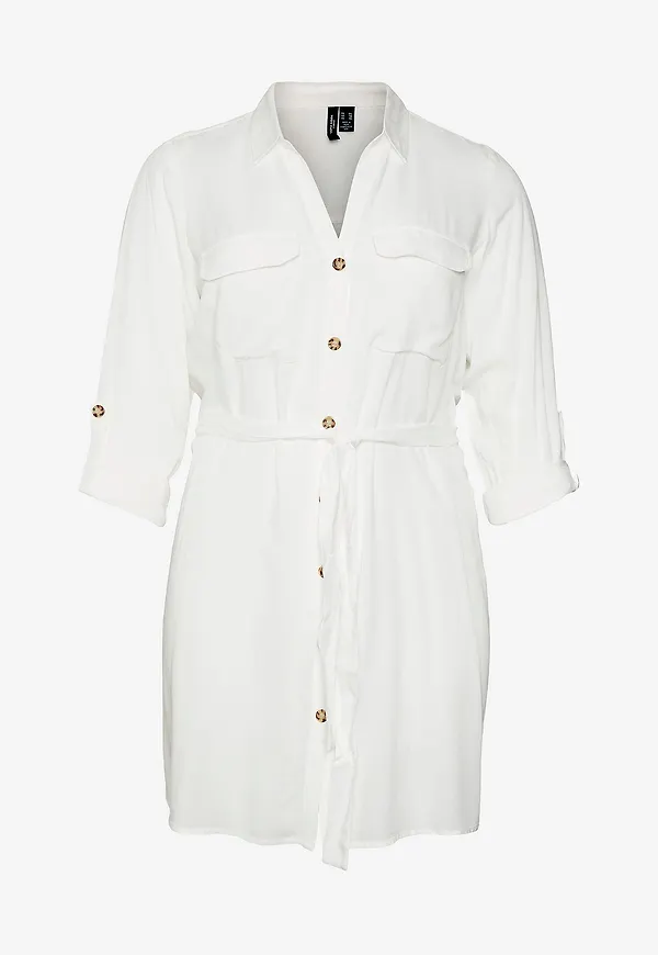 Vero Moda Curve - Klänning vmBumpy L/S Shirt Dress Wvn Curve - Vit – Ellos
