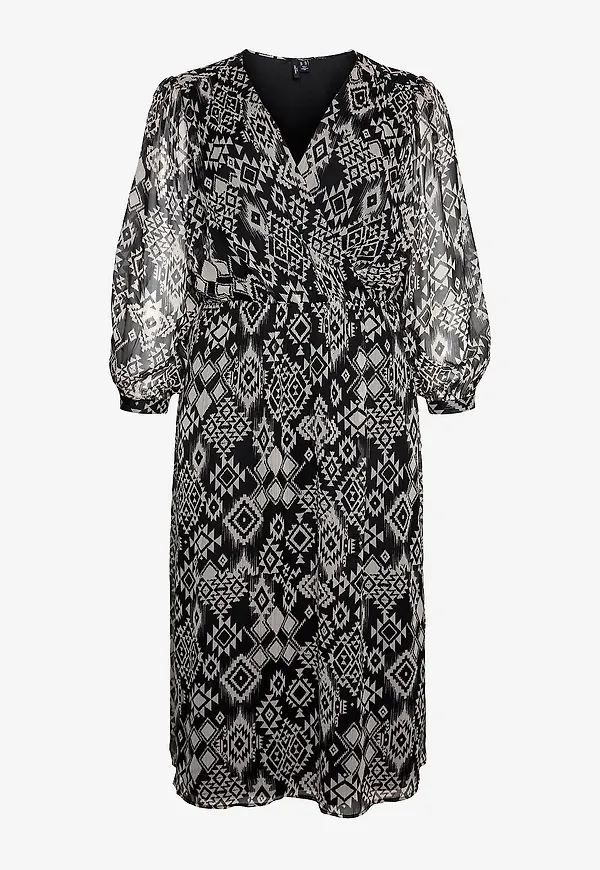 Vero Moda Curve - Klänning vmcGema Gil L/S 7/8 Dress Wvn Curve - Svart