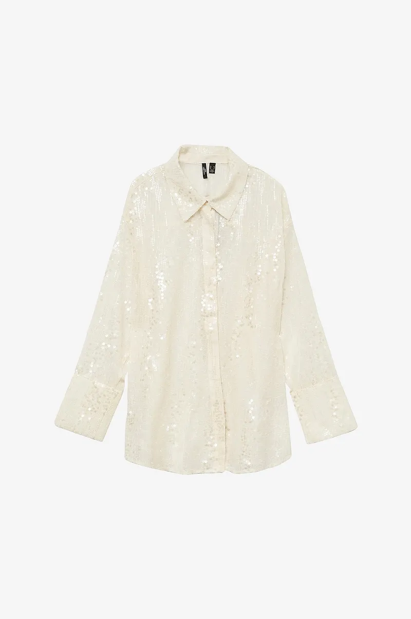 Vero Moda Curve - Skjorta vmcSus Sequins Oversize LS Shirt - Vit