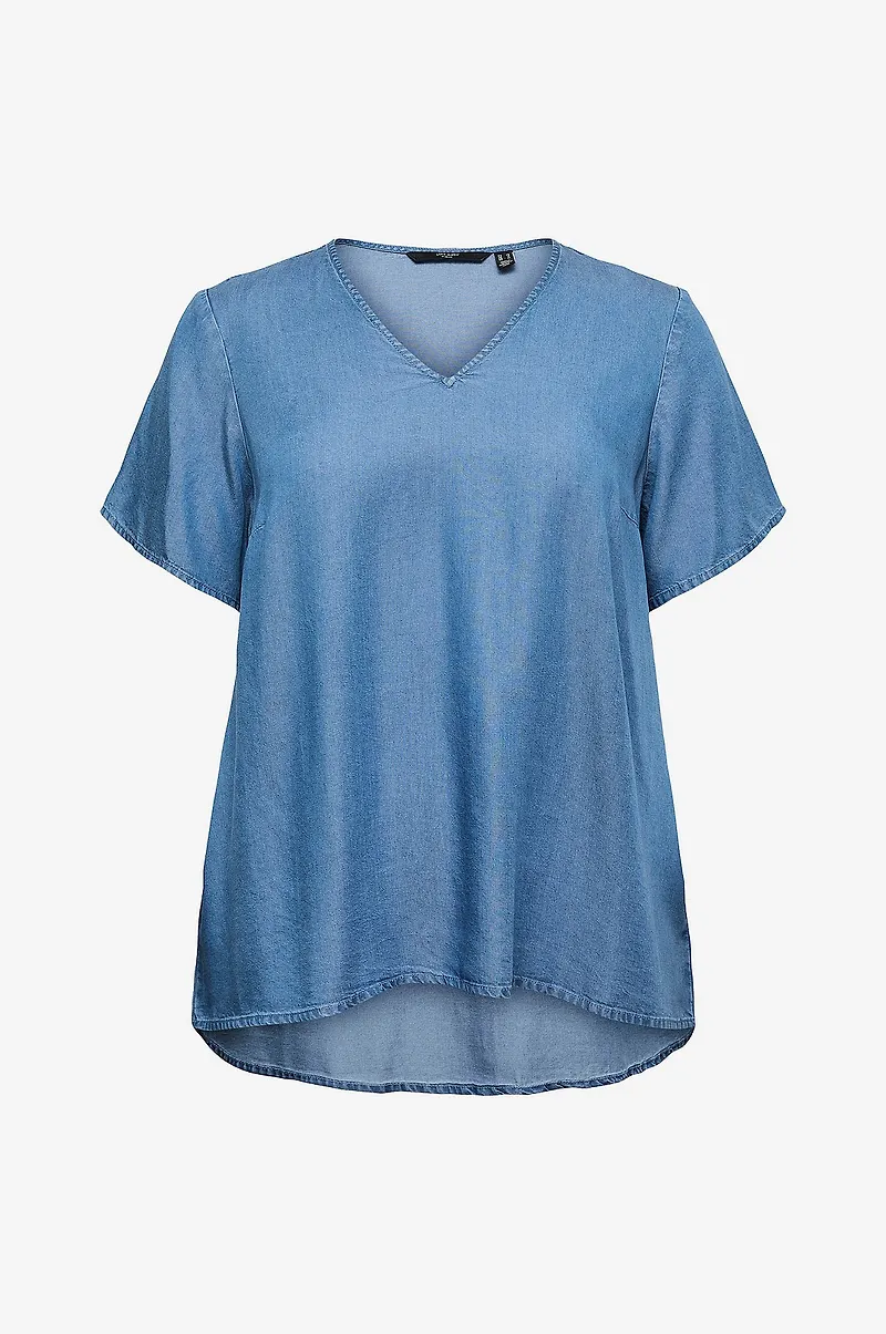Vero Moda Curve - Blus vmcBree SS V-neck Tencel - Blå