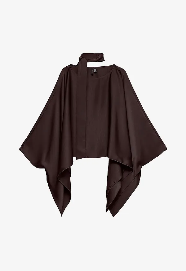 Vero Moda Curve - Blus Vmcmiro L/S Cape Scarf Top Wvn Cur - Brun