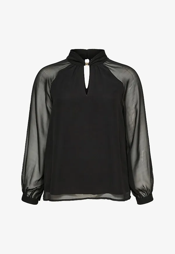 Vero Moda Curve - Blus Vmcmolly Detail Ls Top Wvn Cur - Svart